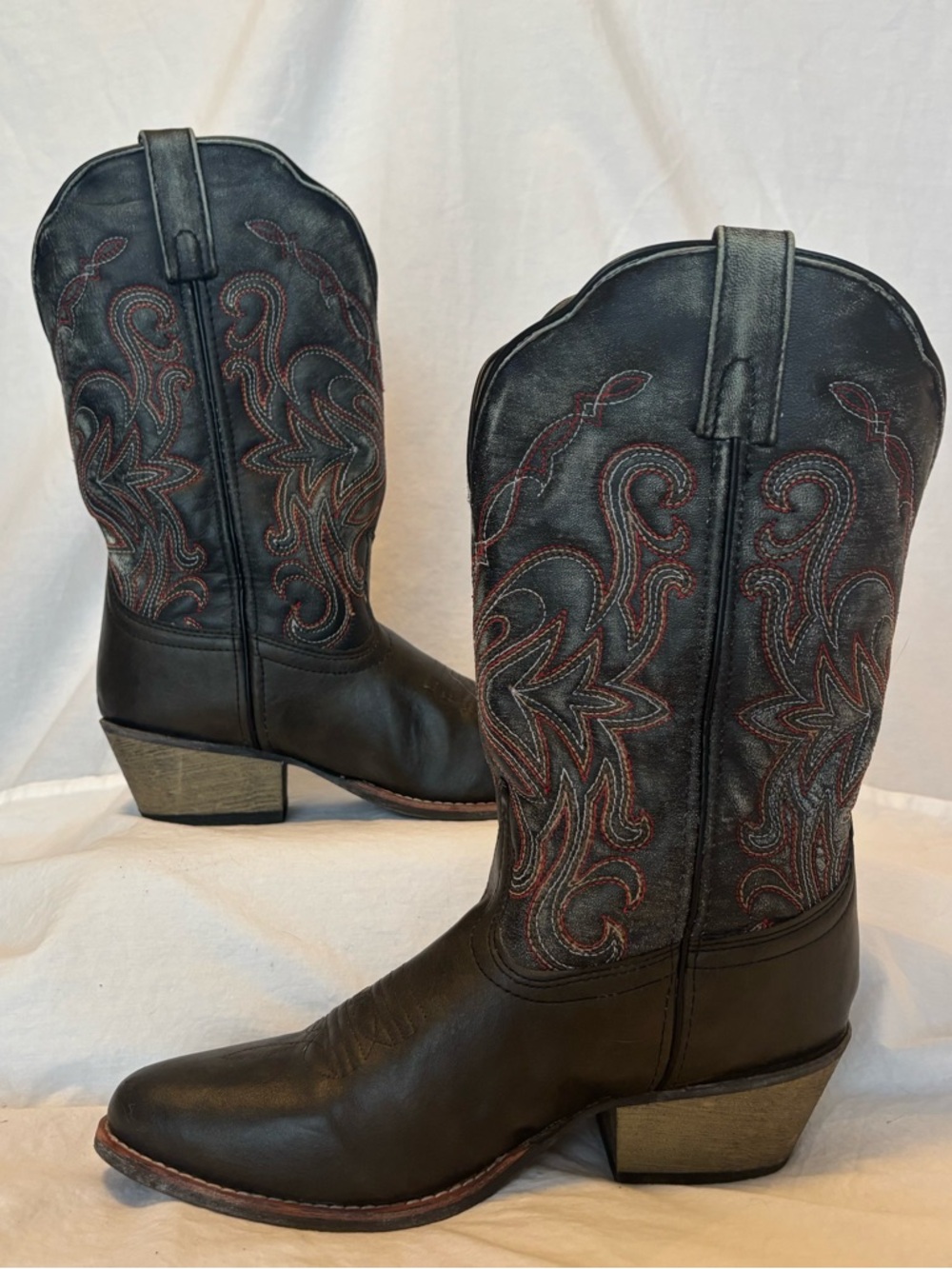 Smoky Mountain Cowboy Boots Mens 9.5 Black Leather Charcoal Patina Women 11